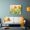 cuadro-abstracto-de-flores-de-buttercups-en-colores-verde-y-naranja-1
