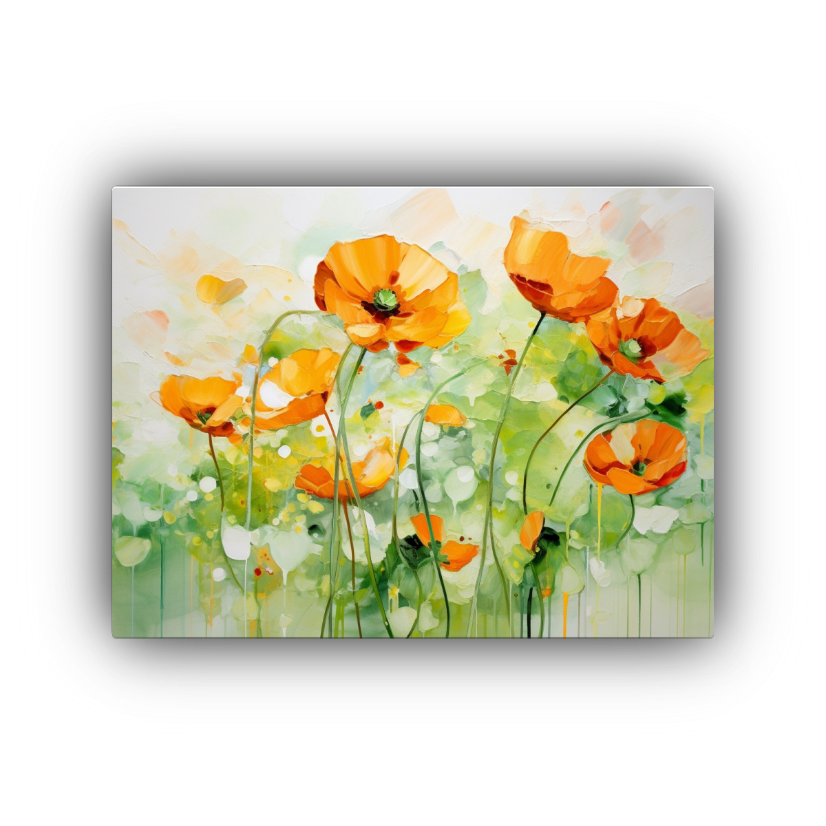 cuadro-abstracto-de-flores-de-buttercups-en-colores-verde-y-naranja