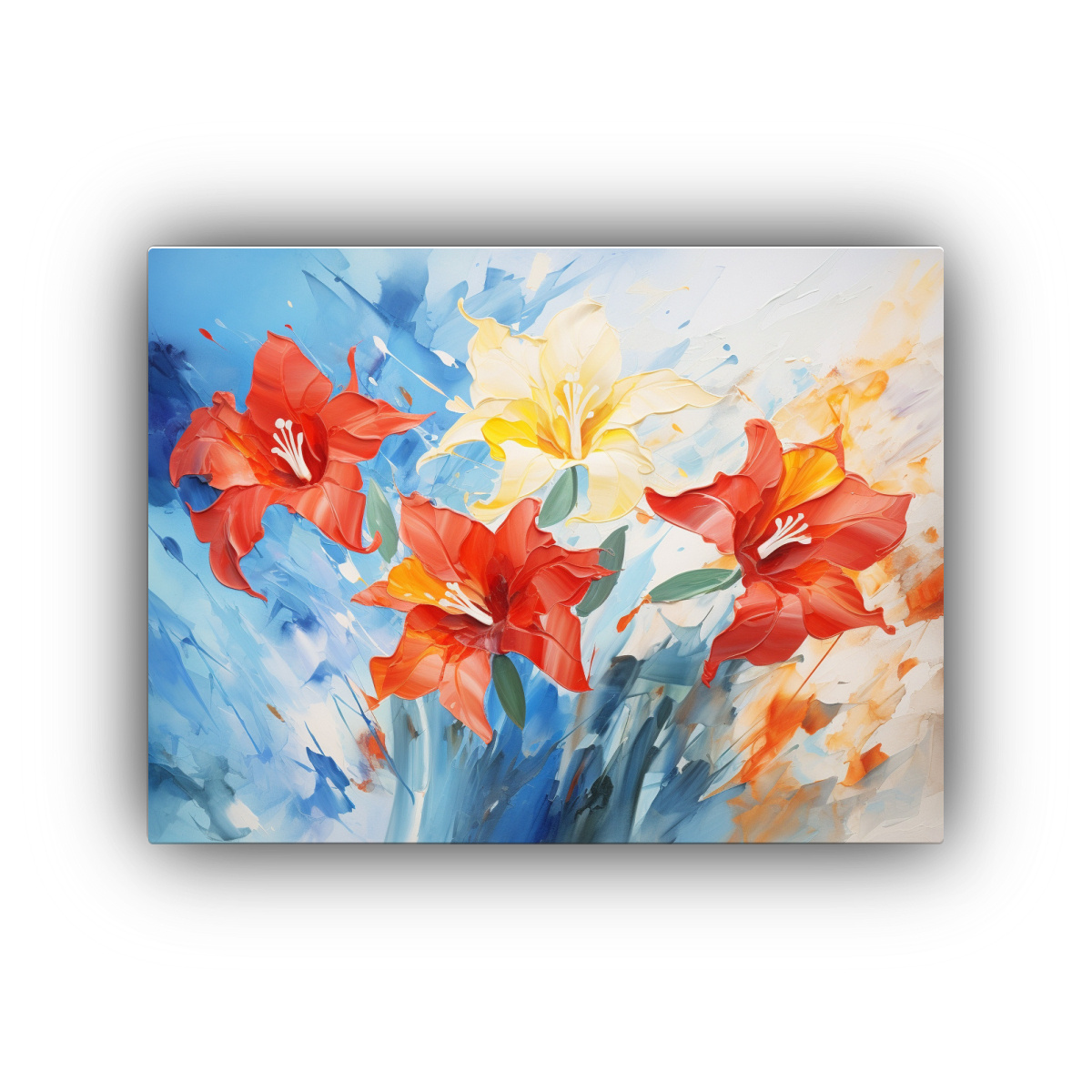 cuadro-abstracto-representando-flores-narcisos-en-rojo-y-azul-