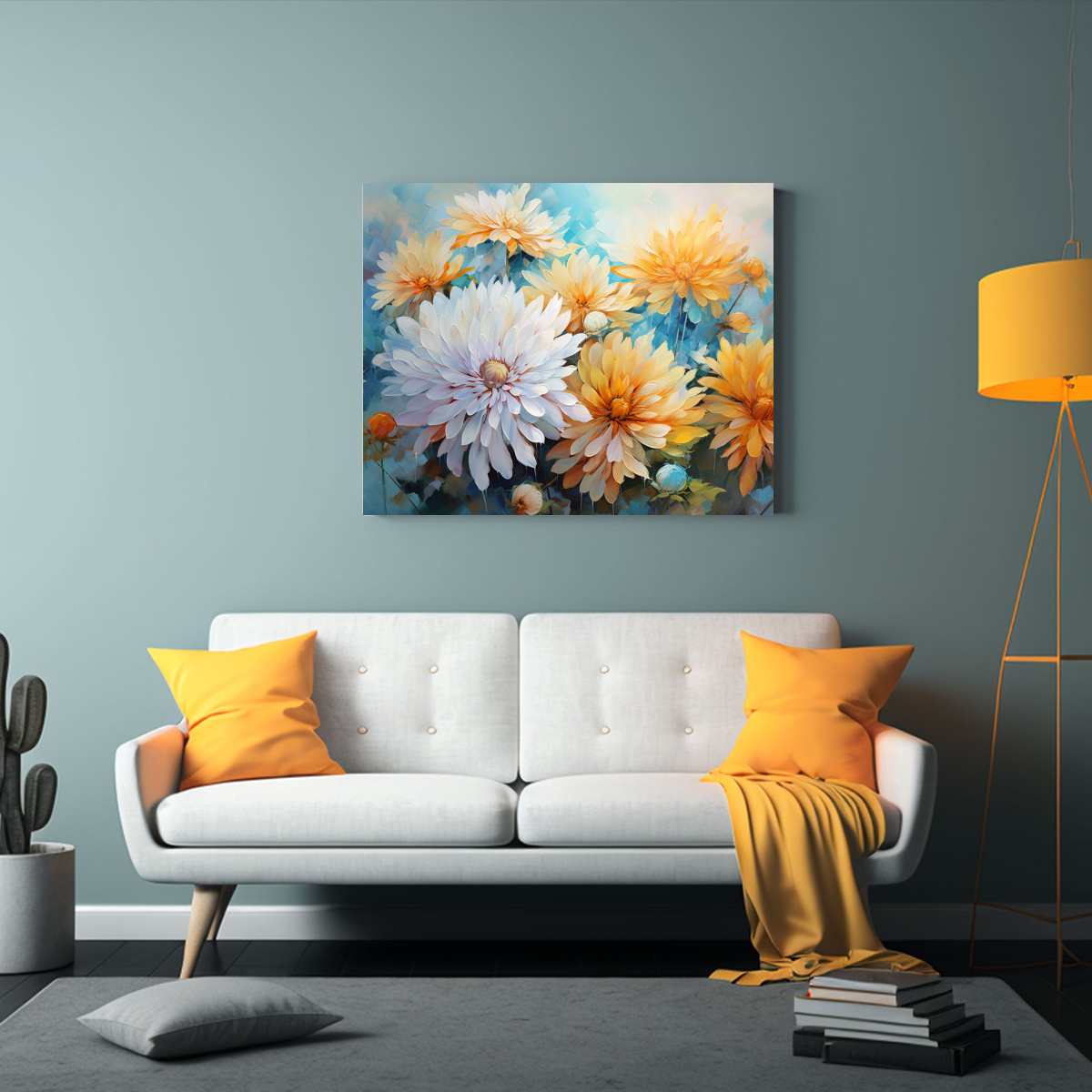 cuadro-moderno-flores-crisantemos-turquesa-y-dorado-abstracto-1
