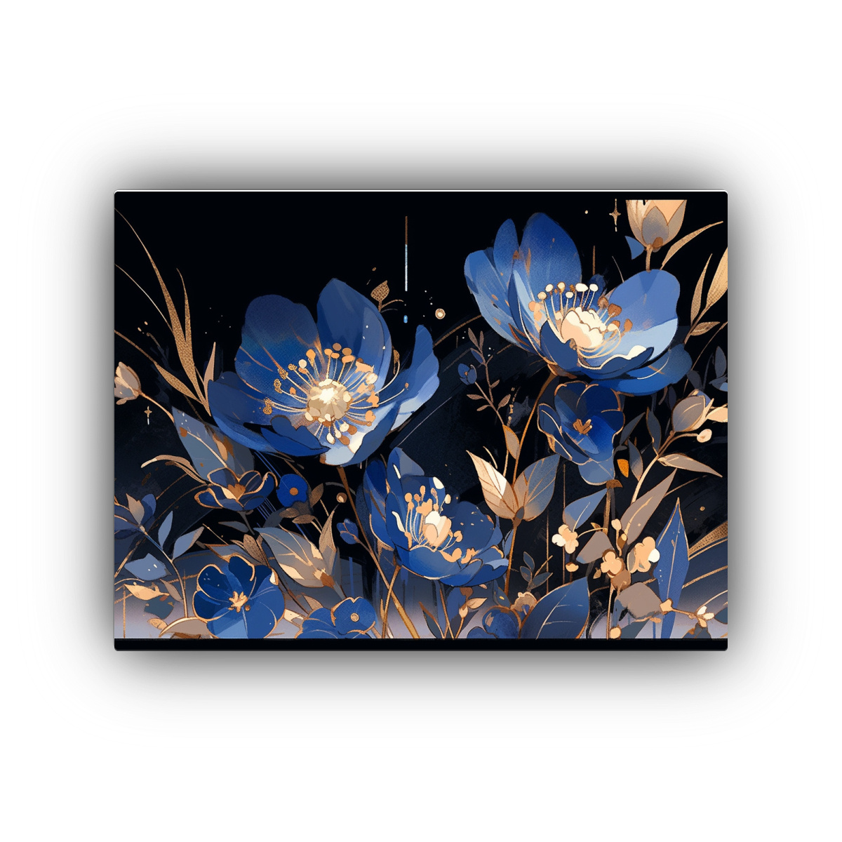 cuadro-tela-acuarela-comedor-dorado-y-azul-neonoir-ambiente-sofisticado-