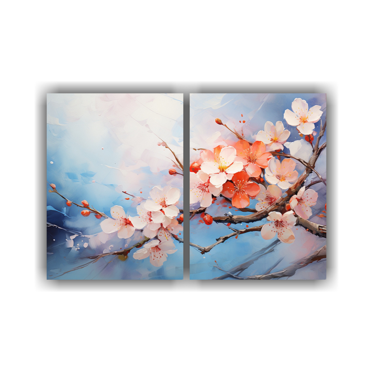 cuadros-abstractos-a-cherry-blossom-o-sakura-en-tonos-naranja-y-azul-