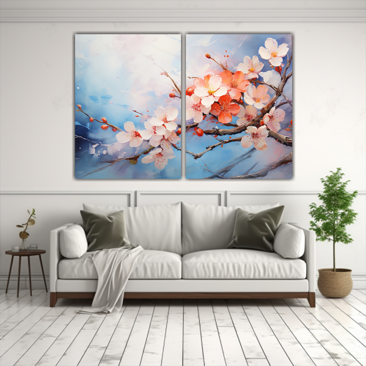 cuadros-abstractos-a-cherry-blossom-o-sakura-en-tonos-naranja-y-azul-1-1