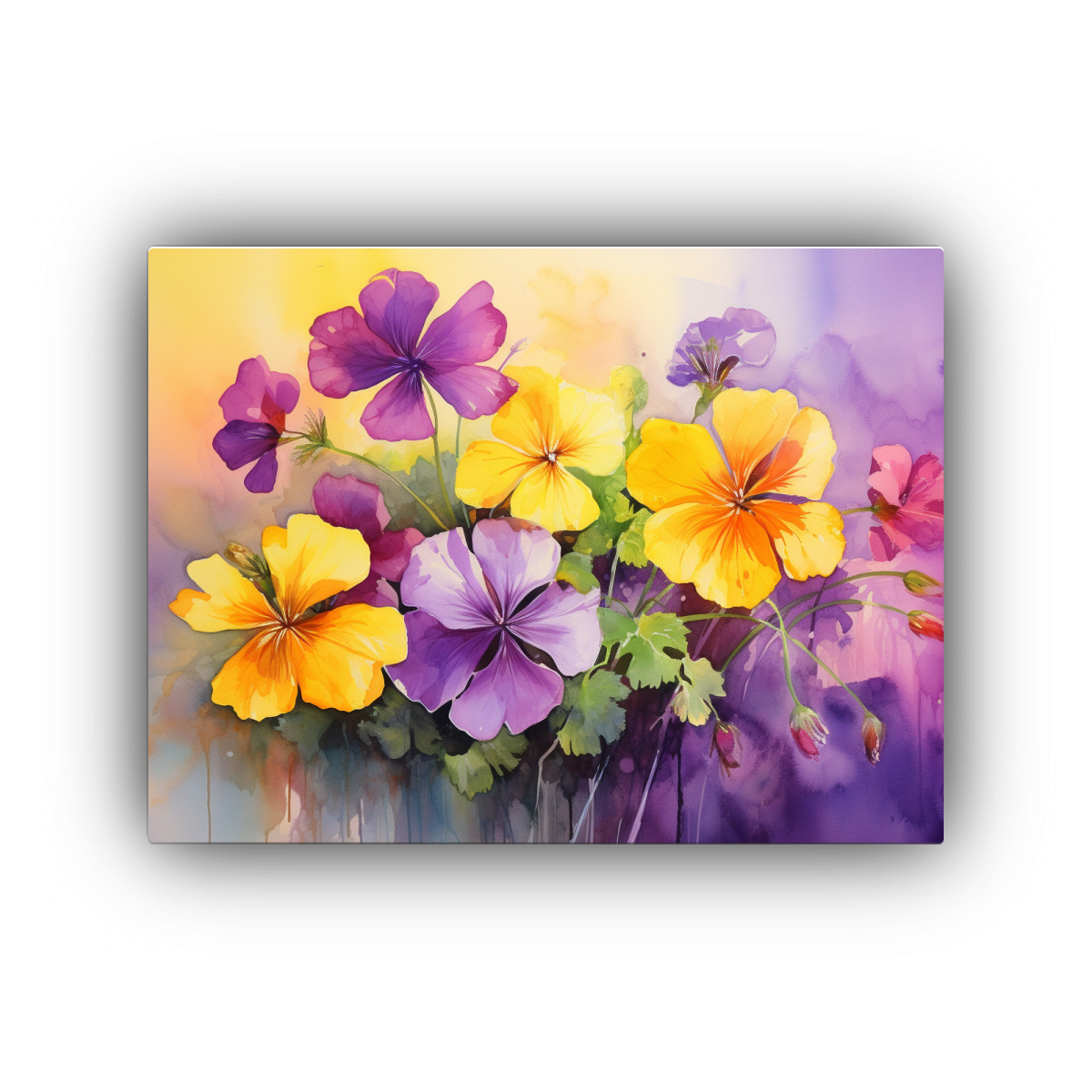 cuadros-abstractos-de-flores-geranio-amarillo-y-p-rpura-simplicidad-espectacular-