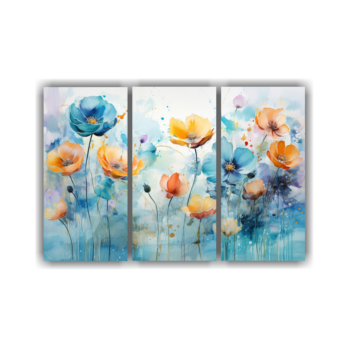 cuadros-abstractos-inspirados-en-la-vida-con-flores-de-buttercups-en-turquesa-y-rosa