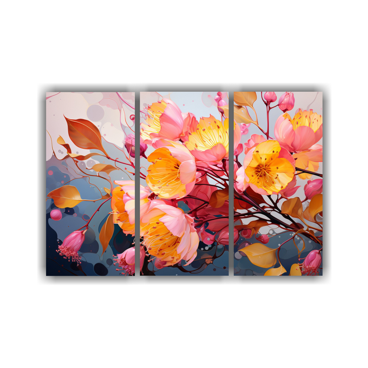 cuadros-decorativos-de-eucalipto-en-amarillo-y-rosa-con-estilo-neonoir