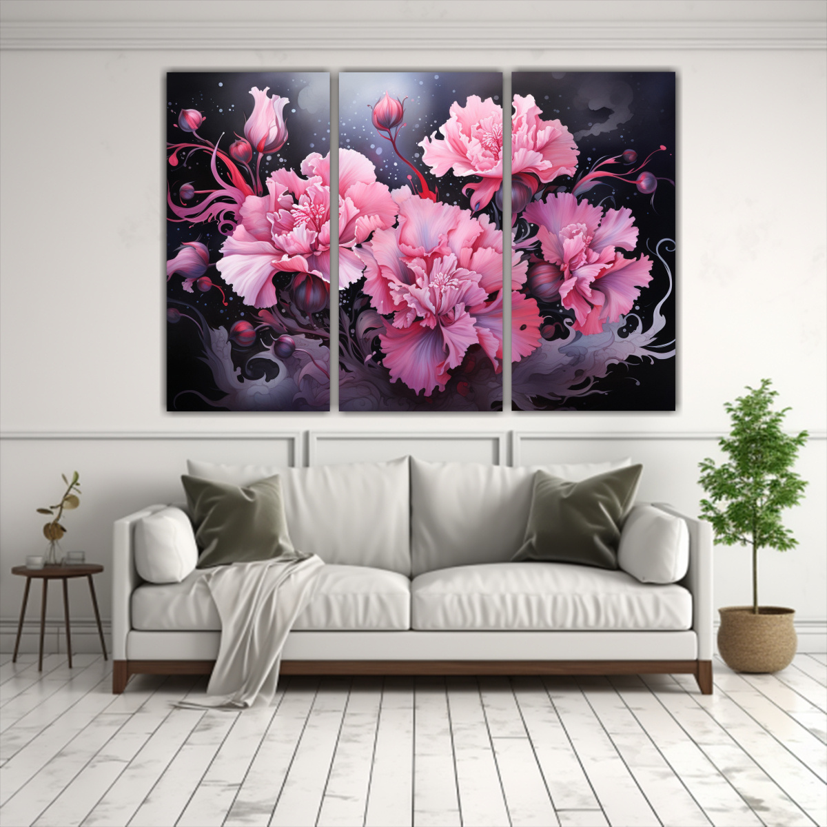 cuadros-decorativos-exclusivos-con-flores-de-claveles-en-negro-y-rosa-1