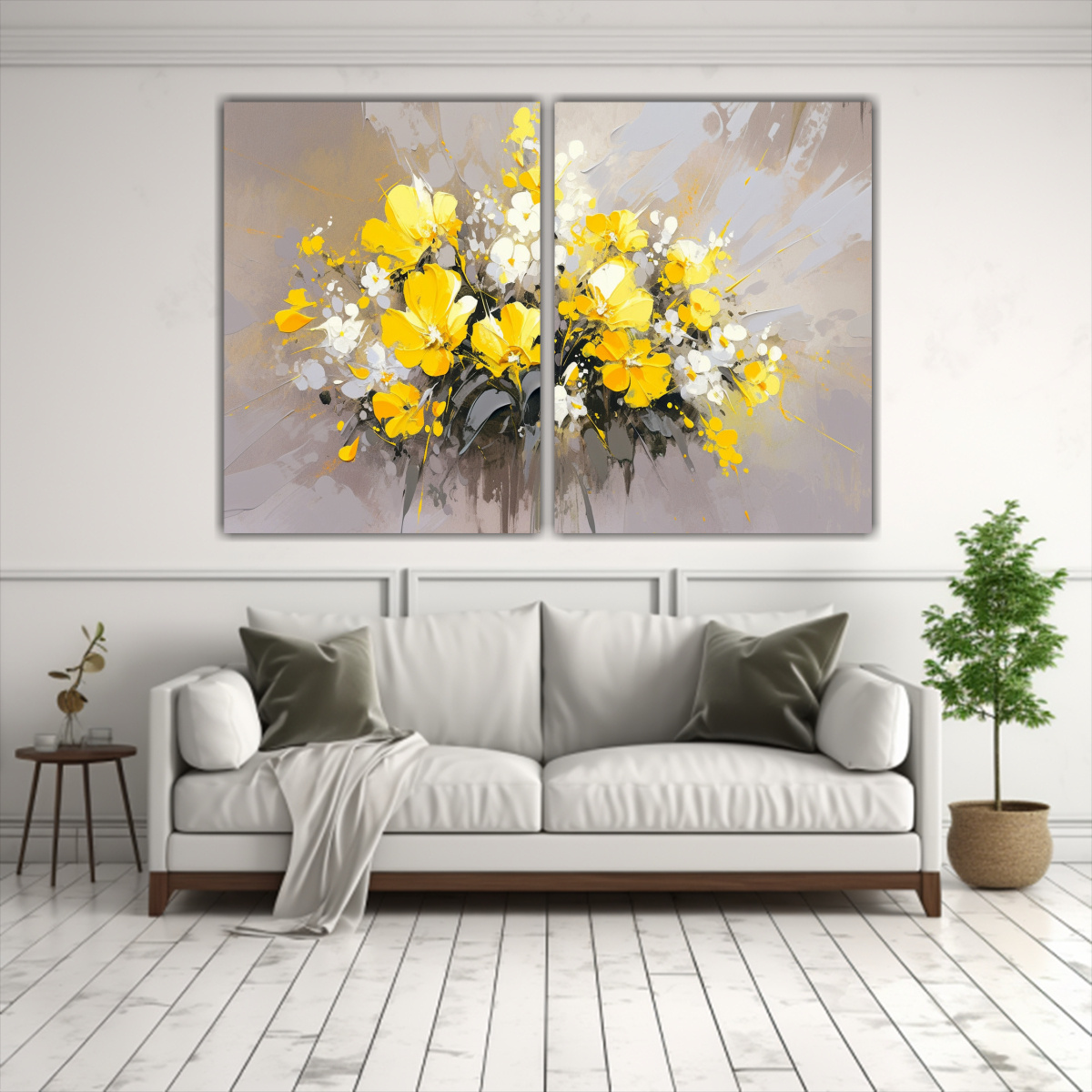 cuadros-decorativos-flores-amarillo-y-plateado-oficina-1