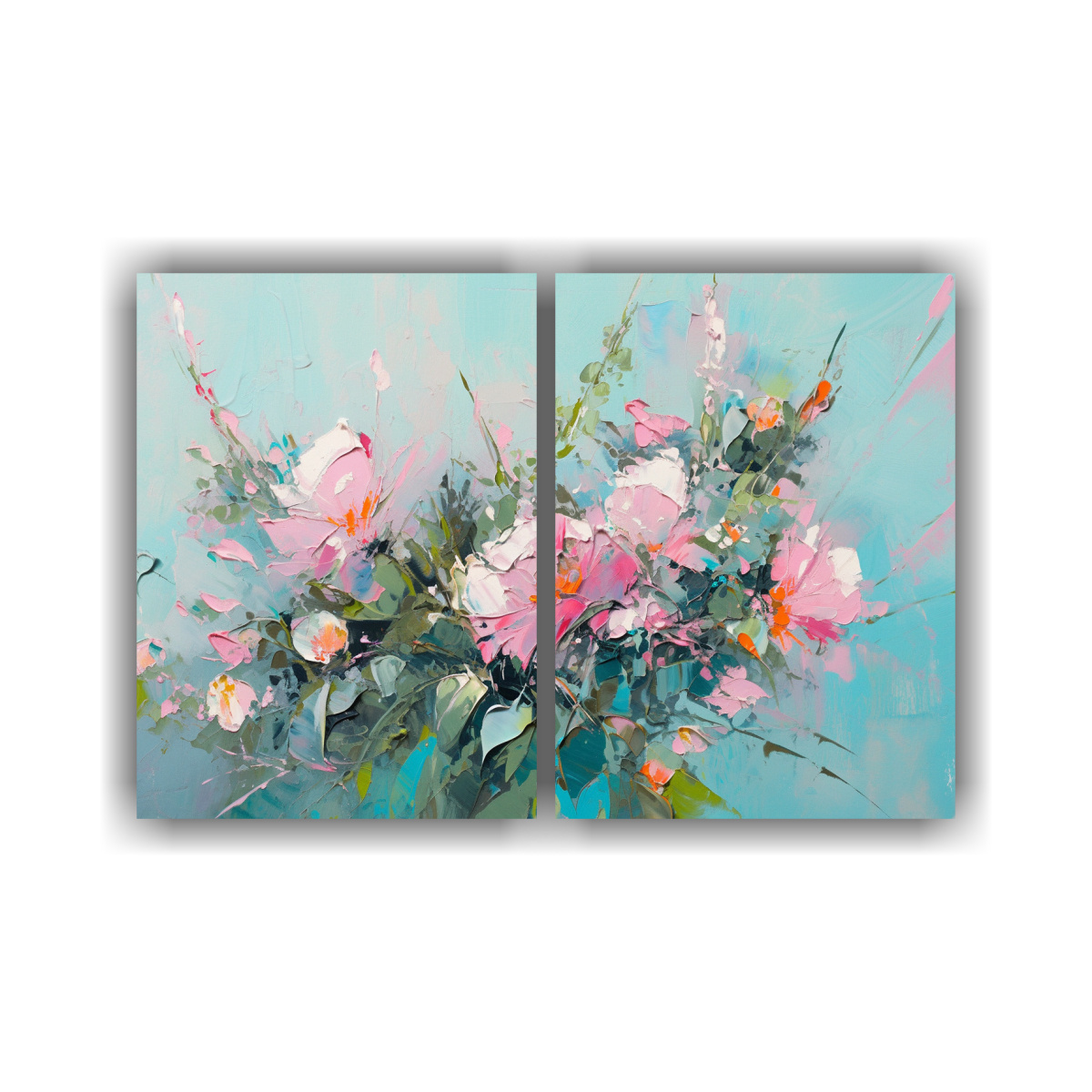 cuadros-en-tela-arte-gr-fico-turquesa-y-rosa-con-flores-en-lienzo