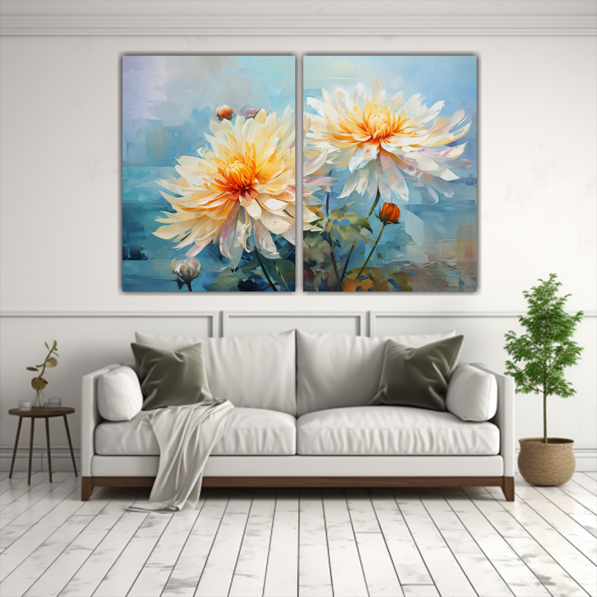cuadros-modernos-de-tela-con-crisantemos-turquesa-y-dorado-1