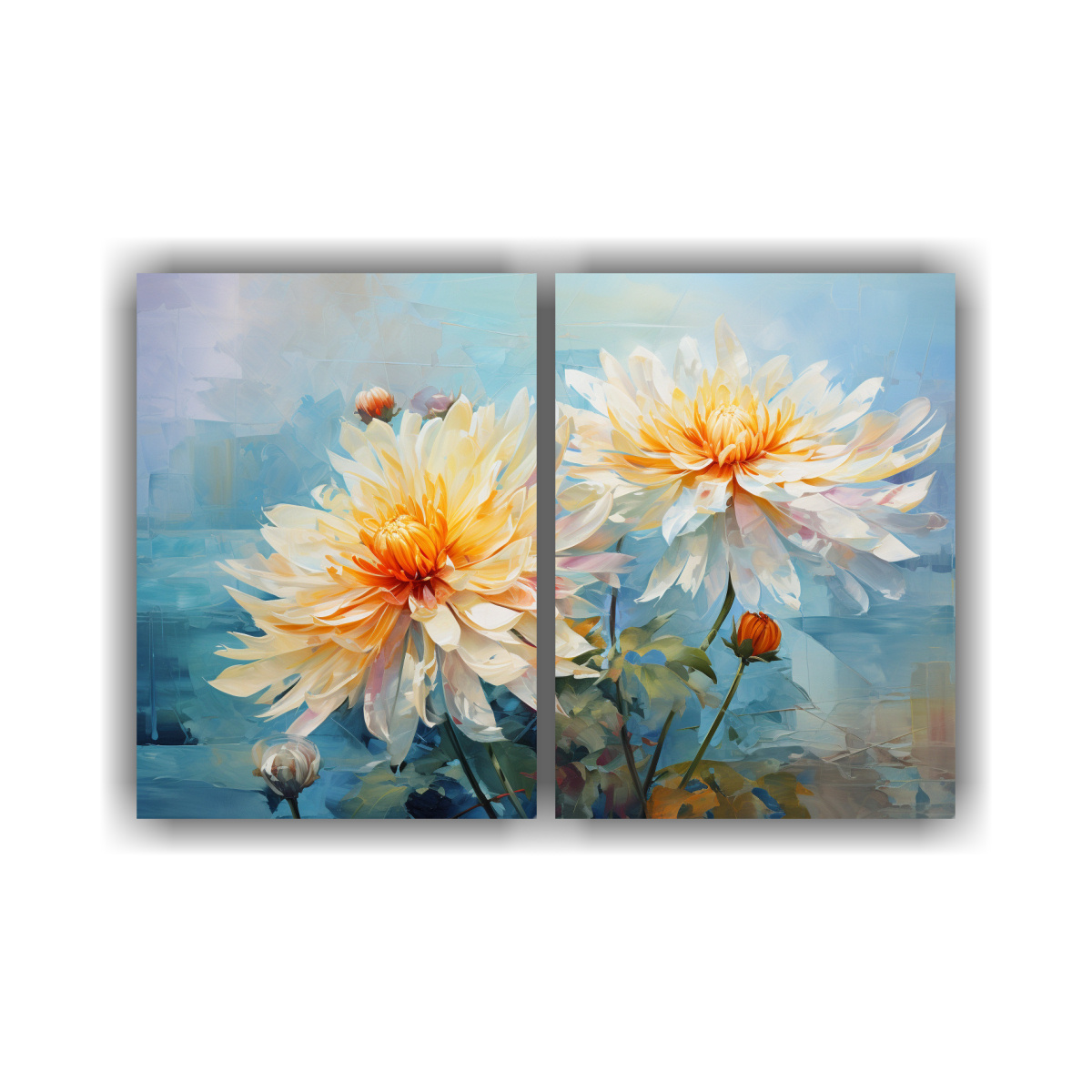 cuadros-modernos-de-tela-con-crisantemos-turquesa-y-dorado