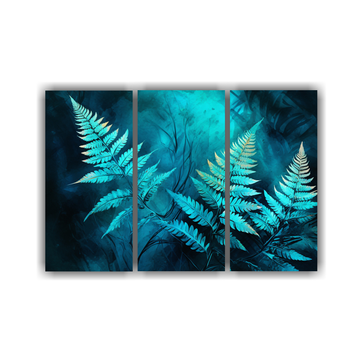 lienzos-arte-gr-fico-hojas-helecho-en-turquesa-ambiente-neonoir