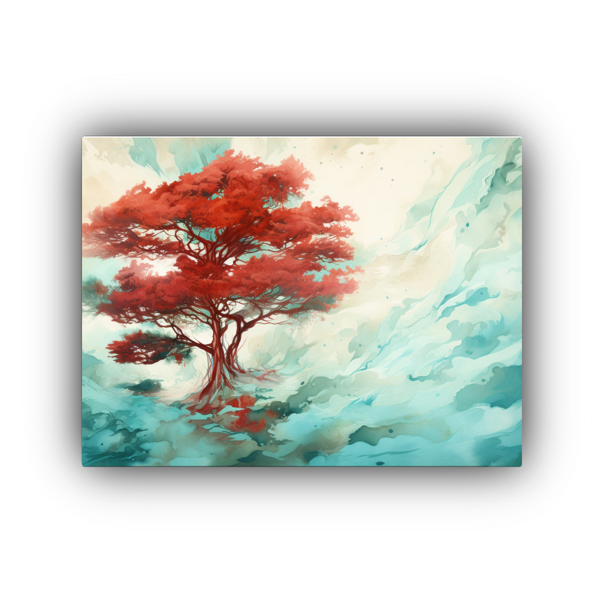 pintura-abstracta-alegre-de-un-cipr-s-en-rojo-y-turquesa-