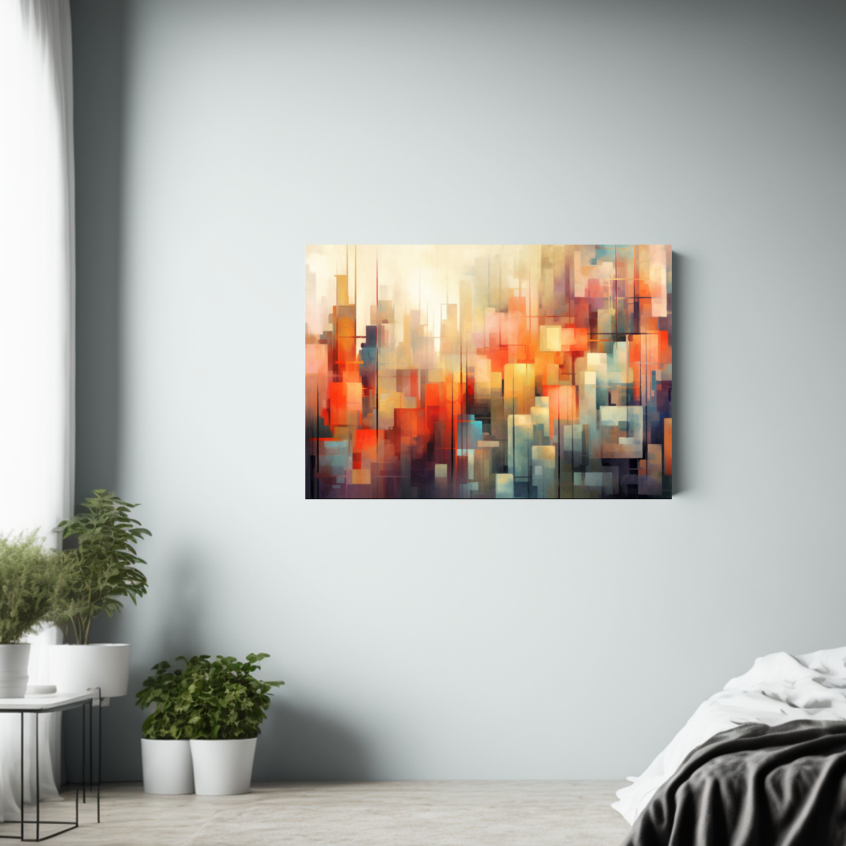 pintura-abstracta-de-ciudad-en-tonos-naranja-y-color-moderno-1