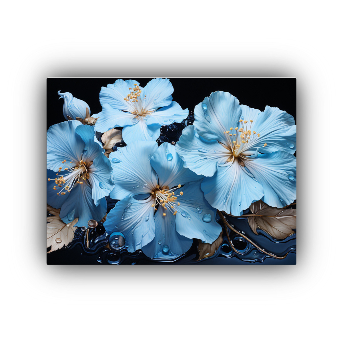 pintura-abstracta-de-hibiscos-en-negro-y-azul-modernidad-en-finas-l-neas-