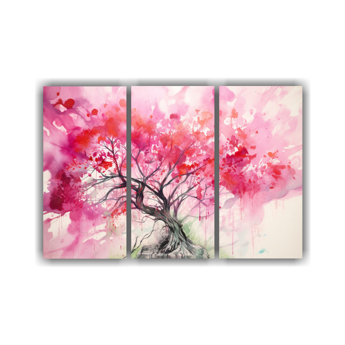 pintura-abstracta-de-rbol-tropical-en-tonos-rosados-en-tres-lienzos-de-tela