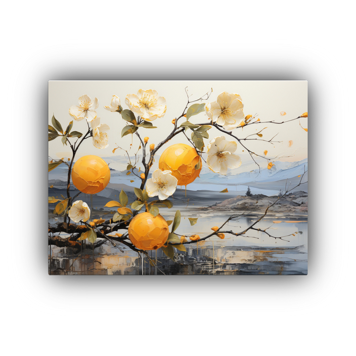 pintura-abstracta-de-un-rbol-de-naranja-en-tela-de-vida-dorada-y-negra