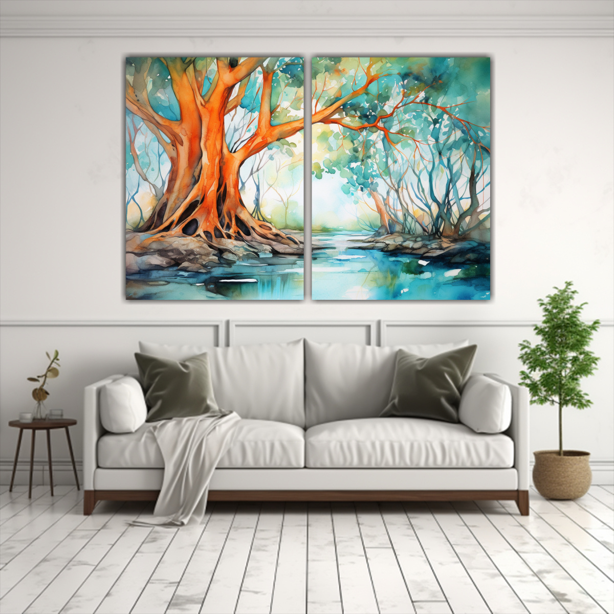 pintura-abstracta-en-lienzo-street-art-bajo-un-banyan-tree-colores-turquesa-y-naranja-1