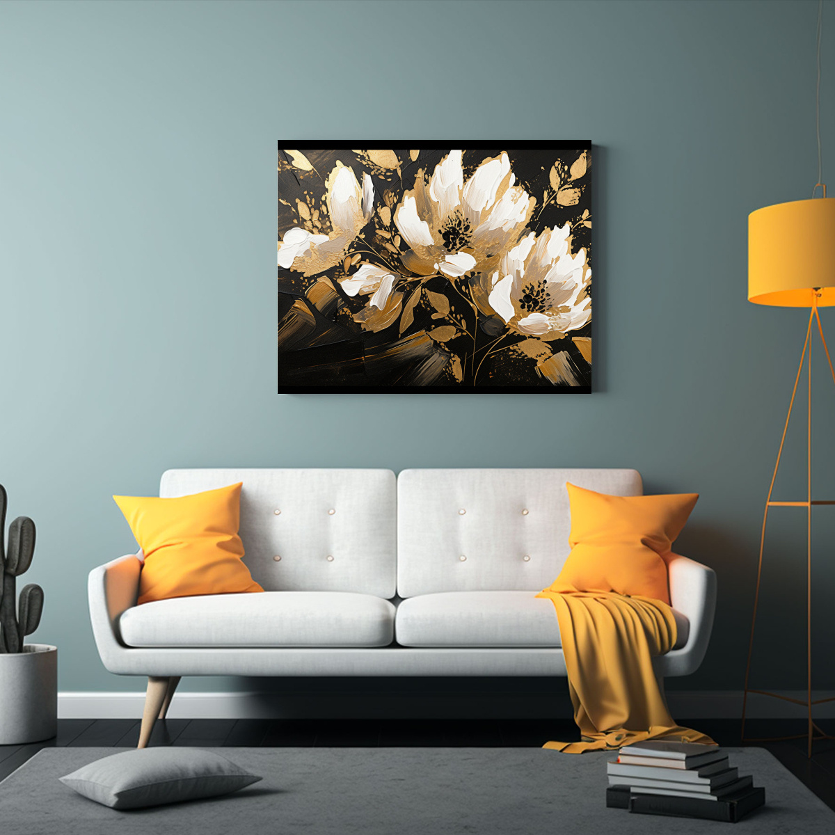 pintura-cuadro-movimiento-creatividad-flores-en-oro-y-negro-1