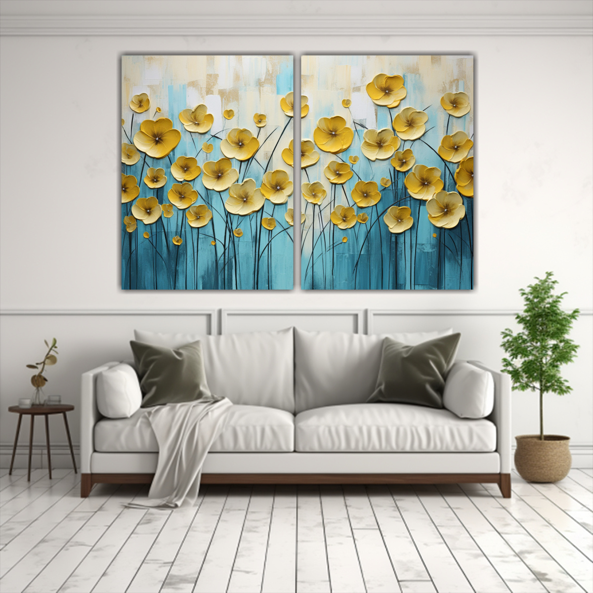 pintura-de-flores-amarillas-y-turquesas-en-lienzo-decorativo-resistente-1