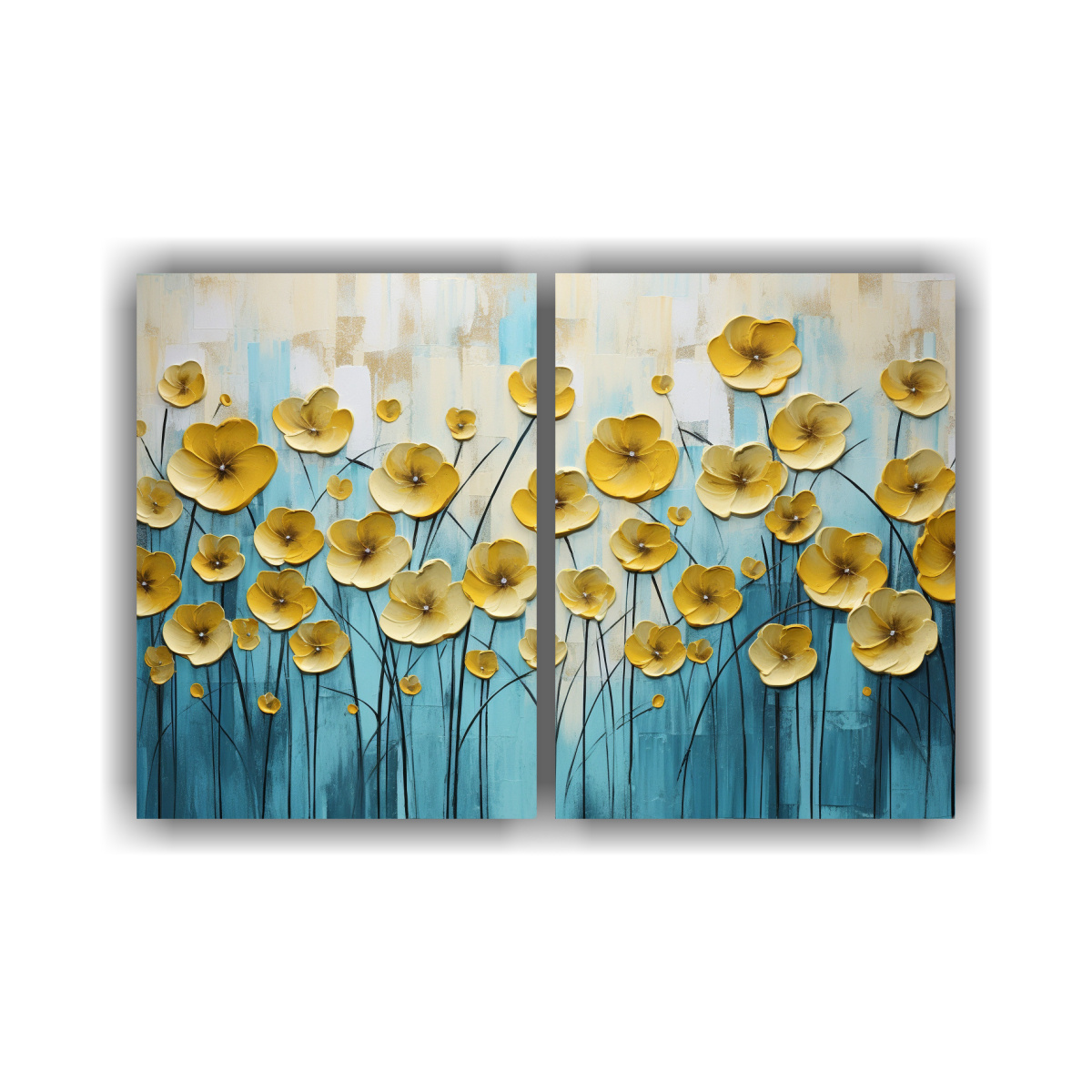 pintura-de-flores-amarillas-y-turquesas-en-lienzo-decorativo-resistente