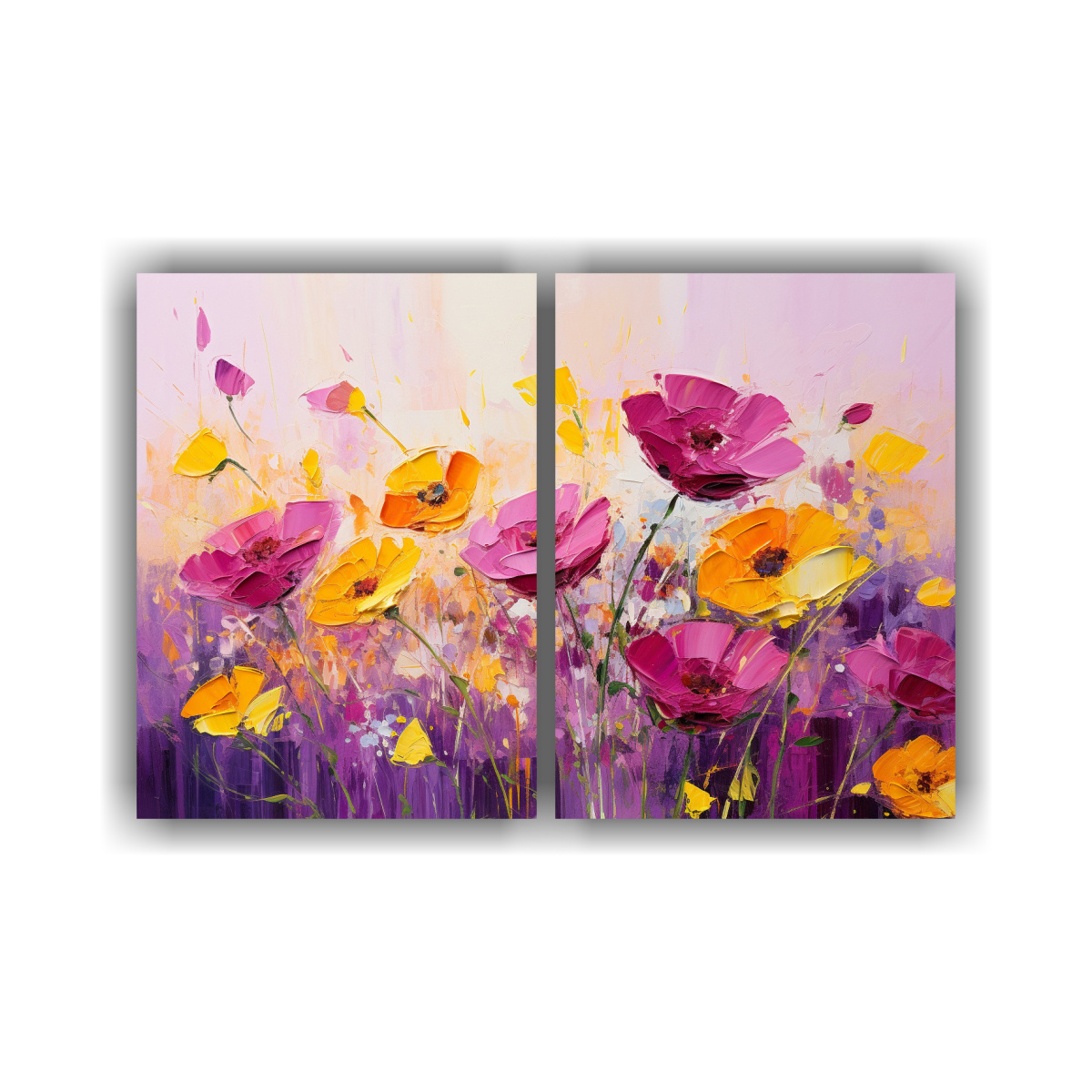 pintura-de-flores-en-amarillo-y-magenta-sobre-lienzo-dos-composiciones-intensas