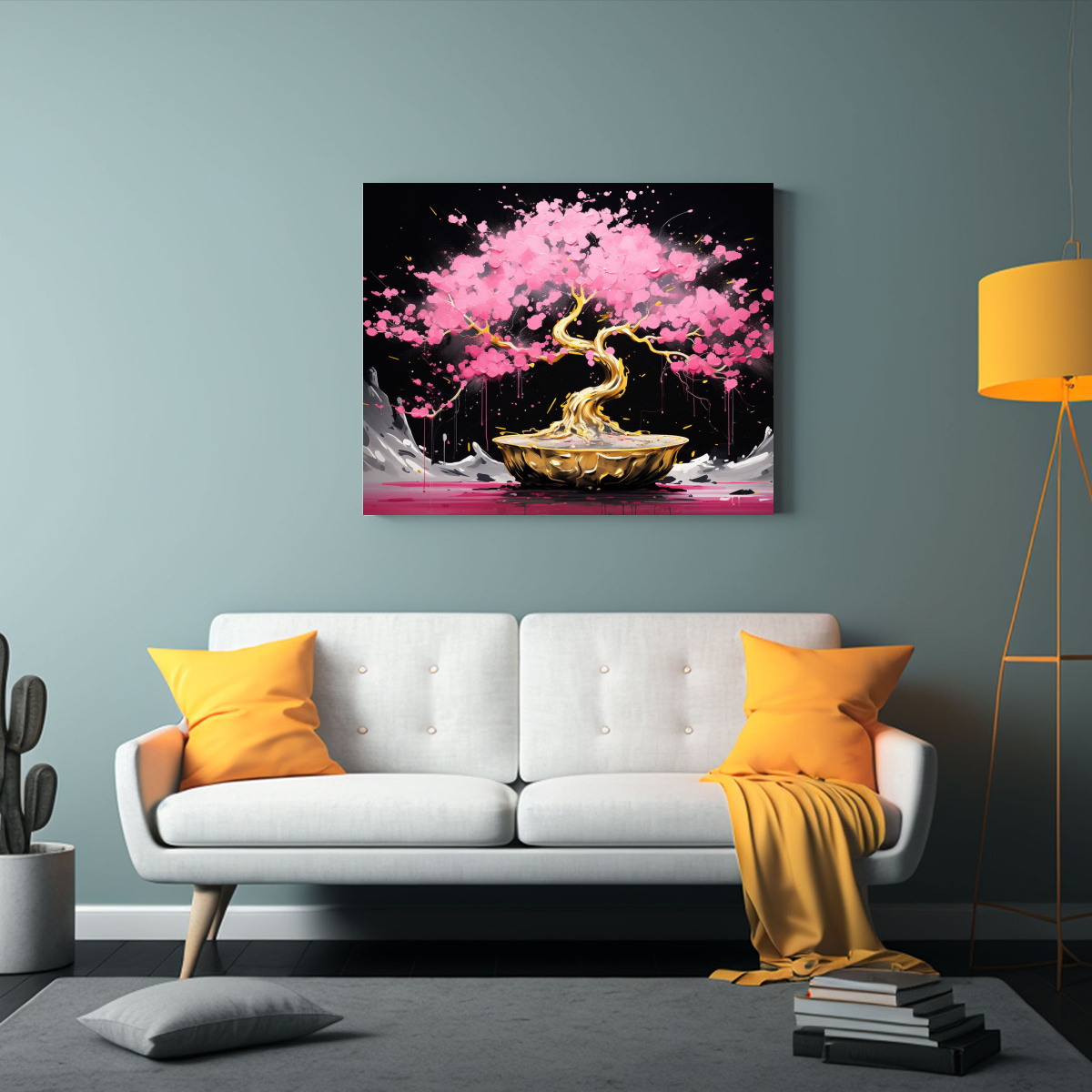 pintura-de-pared-patr-n-intenso-de-rbol-bons-i-en-colores-oro-y-rosa-1