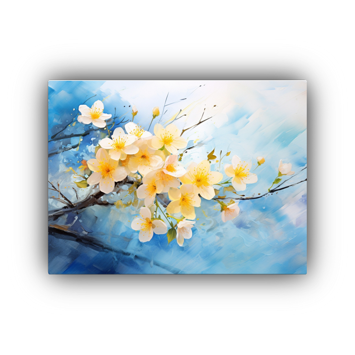pintura-decorativa-abstracta-de-cerezo-amarillo-y-azul-con-flores-de-sakura