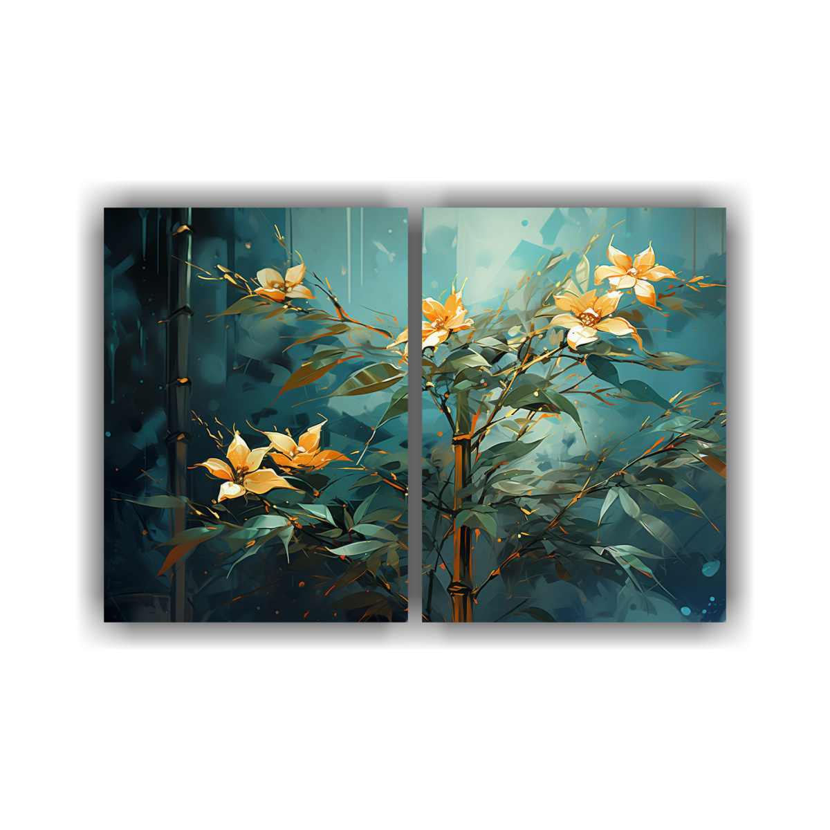 pintura-en-lienzo-sensibilidad-art-stica-en-dos-lienzos-de-bamb-en-verde-y-dorado-atmosfera-neonoir