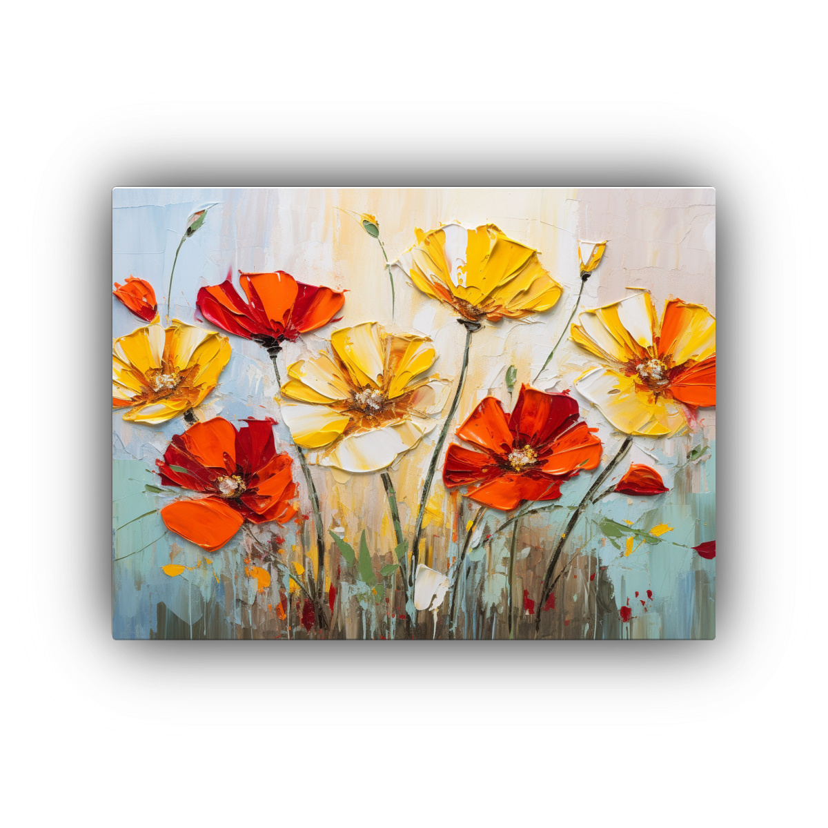 pintura-horizontal-llamativa-de-flores-amarillas-y-rojas-en-lienzo