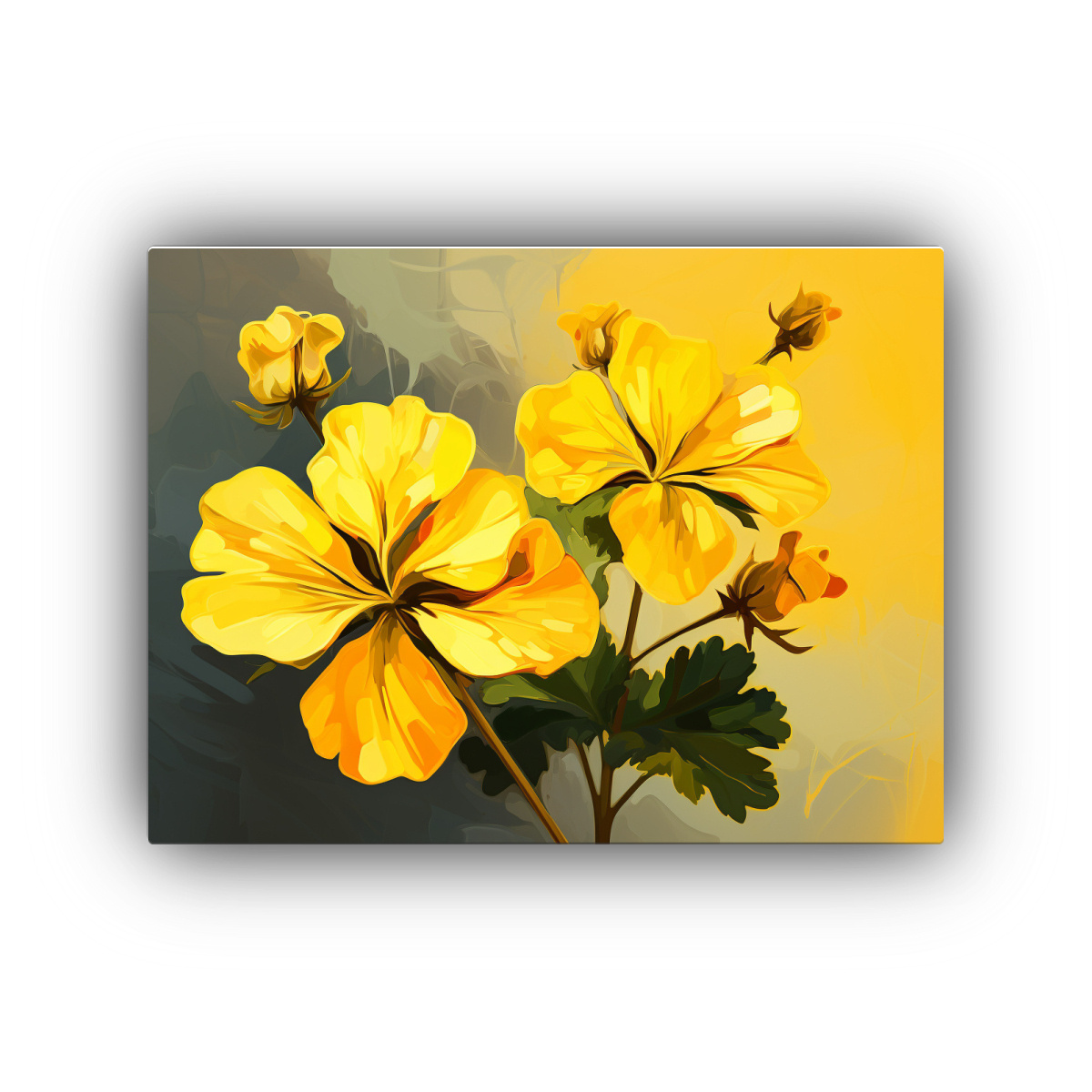 pintura-mural-con-flores-de-geranio-amarillo-en-ambiente-neonoir