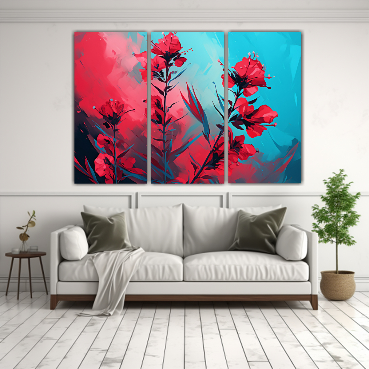 pinturas-de-pared-ilustrativas-de-fireweed-en-colores-rojo-y-turquesa-en-atm-sfera-neonoir-1