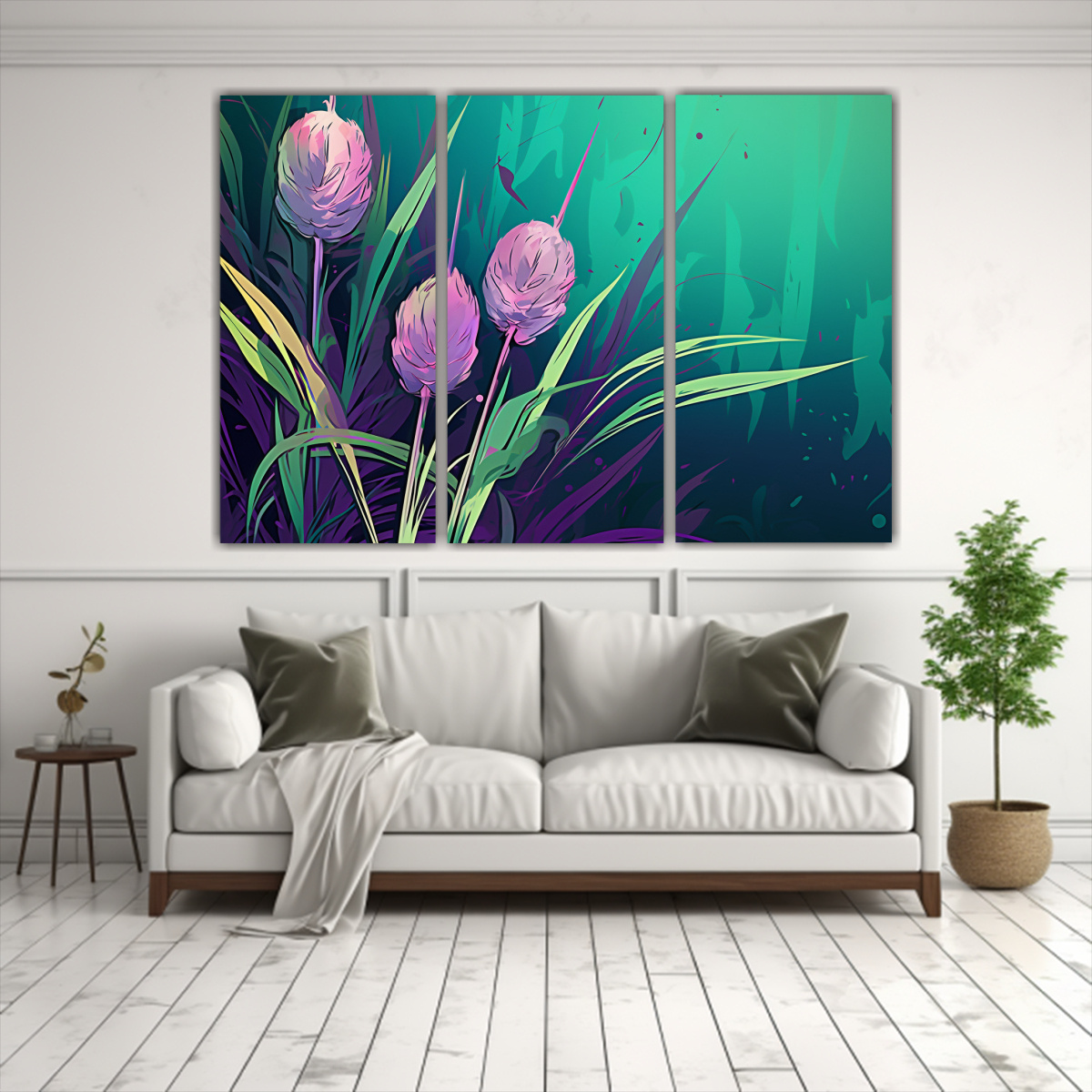 pinturas-de-pared-modernas-equilibrio-ca-a-de-carrizo-en-verde-y-morado-1