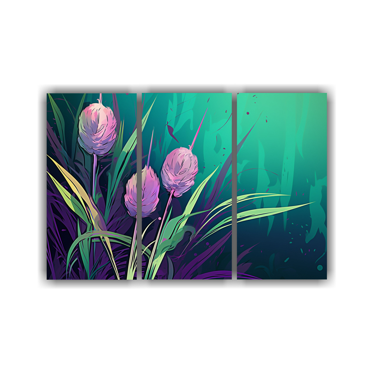 pinturas-de-pared-modernas-equilibrio-ca-a-de-carrizo-en-verde-y-morado