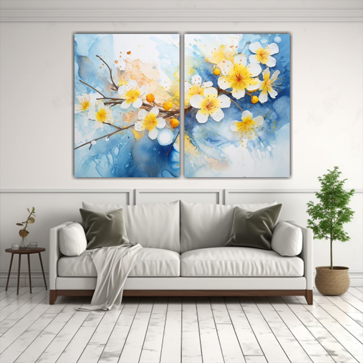 pinturas-decorativas-abstractas-en-amarillo-y-azul-con-flores-de-cerezo-1-1