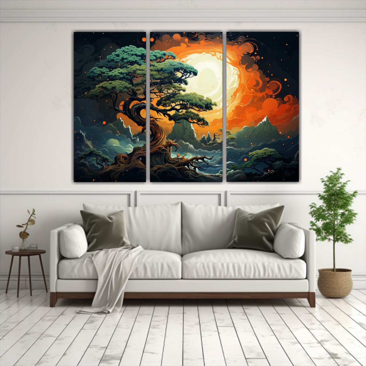 pinturas-decorativas-con-rbol-de-enebro-en-verde-y-naranja-atm-sfera-neonoir-1