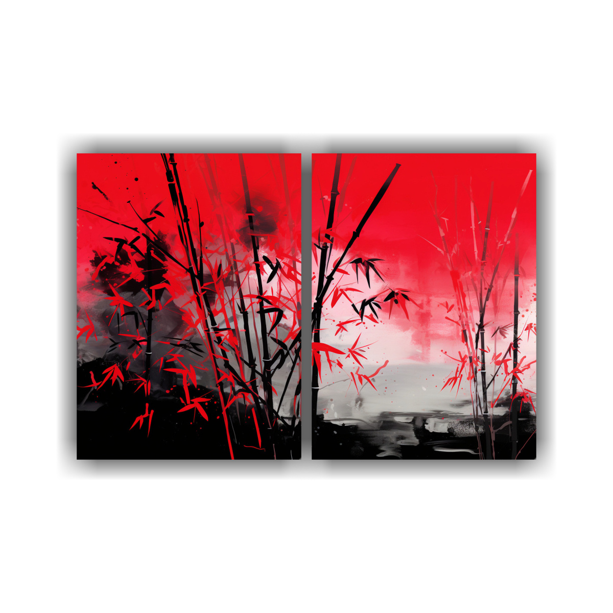 pinturas-decorativas-creativas-bamboo-plants-en-rojo-y-negro