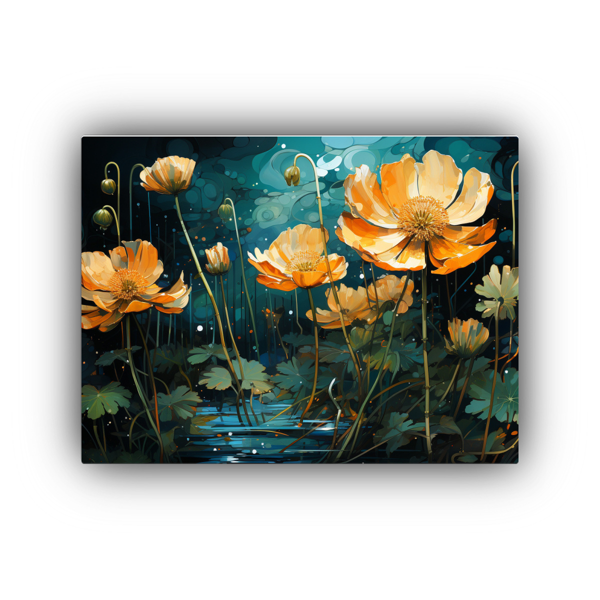 pinturas-decorativas-de-arte-concepto-detalle-flores-buttercups-en-tonos-verdes-