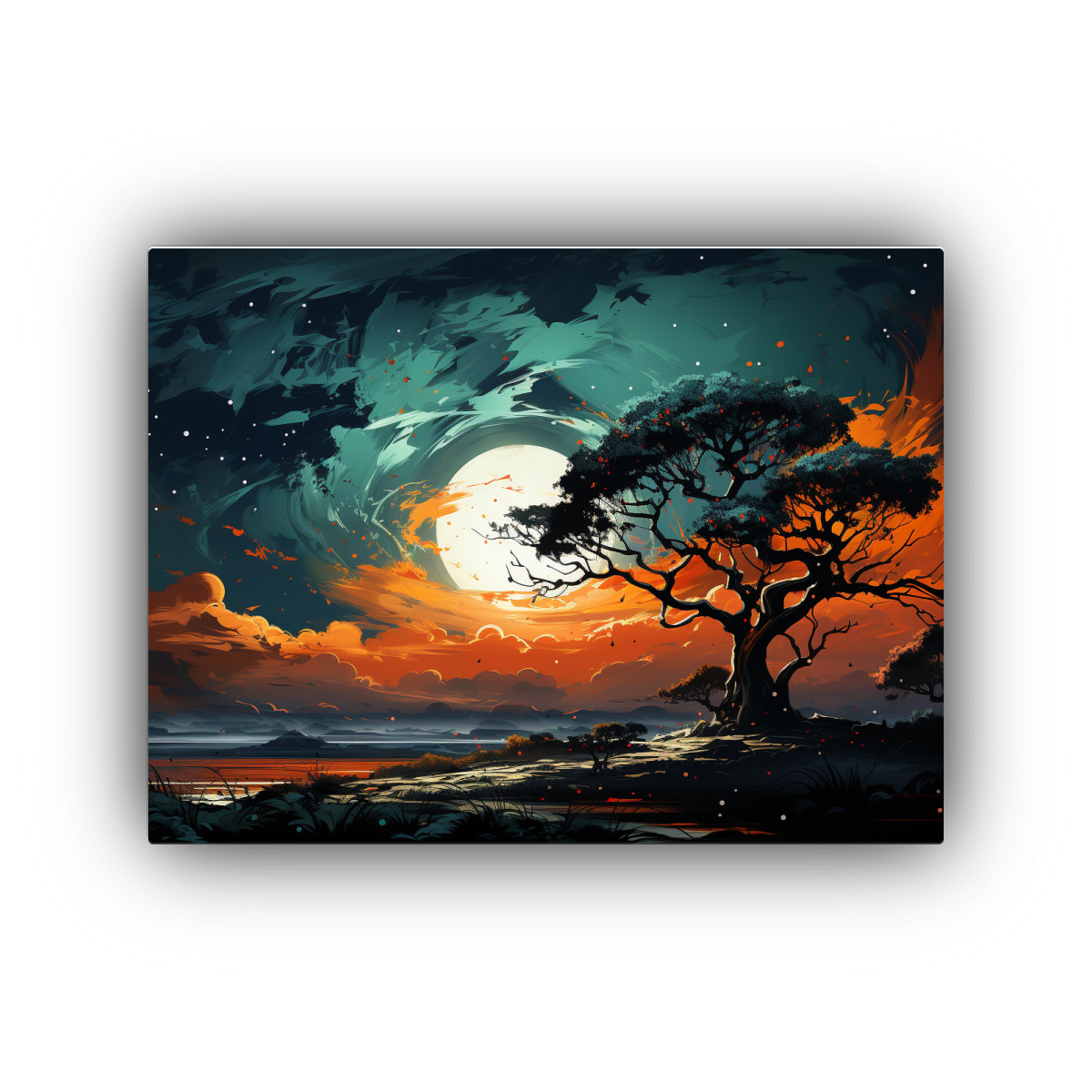 pinturas-decorativas-de-figuras-creativas-en-un-rbol-de-sabana-y-desierto-en-colores-verde-y-turquesa