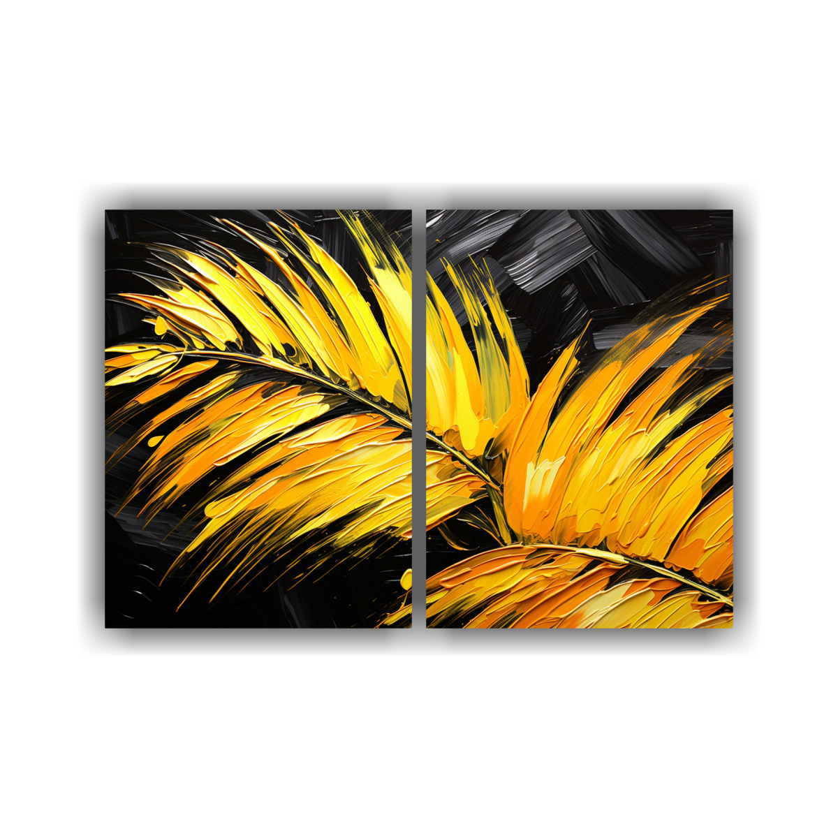 pinturas-decorativas-en-tonos-amarillos-con-hojas-de-palma-armon-a-crom-tica-