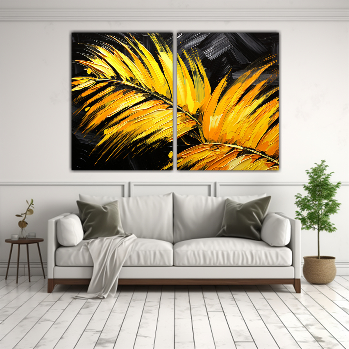 pinturas-decorativas-en-tonos-amarillos-con-hojas-de-palma-armon-a-crom-tica-1-1