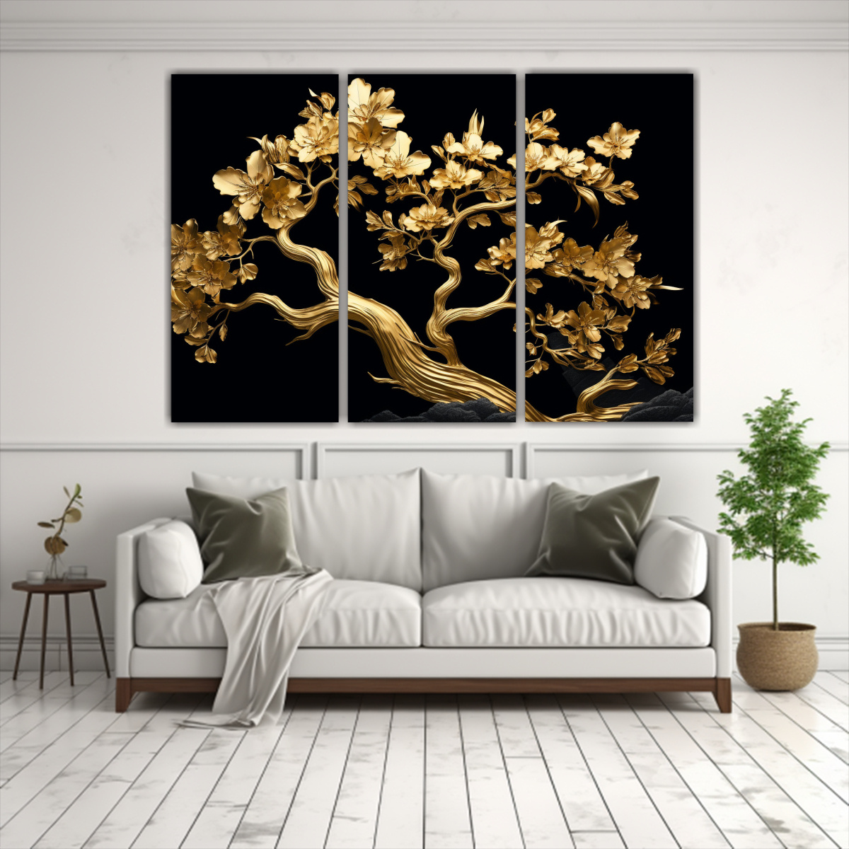 pinturas-decorativas-tres-cuadros-vanguardia-estilo-tropical-rbol-en-oro-y-negro-1