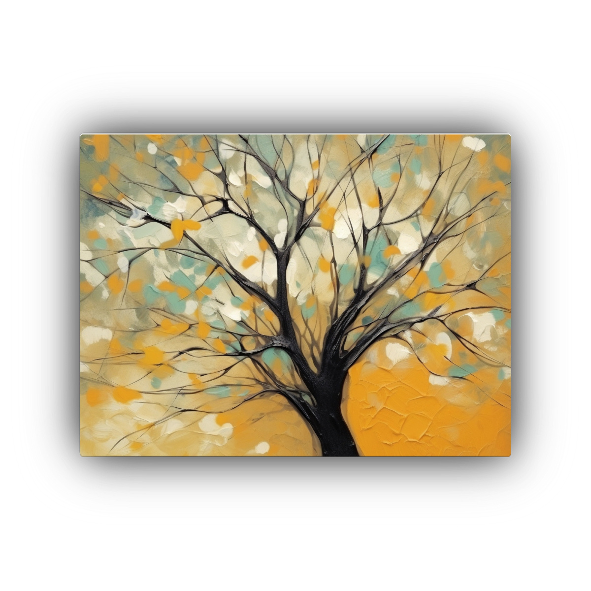 Cuadro Abstracto Amarillo Con árbol En Bastidor Rectangular - DecoCuadros