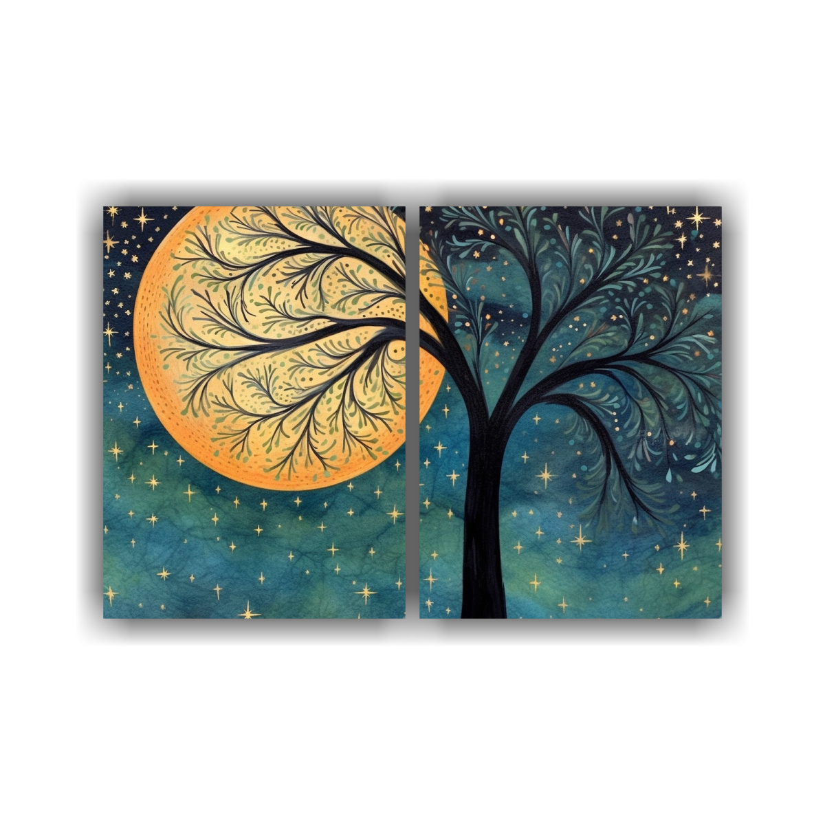 cuadro-abstracto-rectangular-con-la-luna-y-estrellas-en-un-cielo-nocturno-con-silueta-