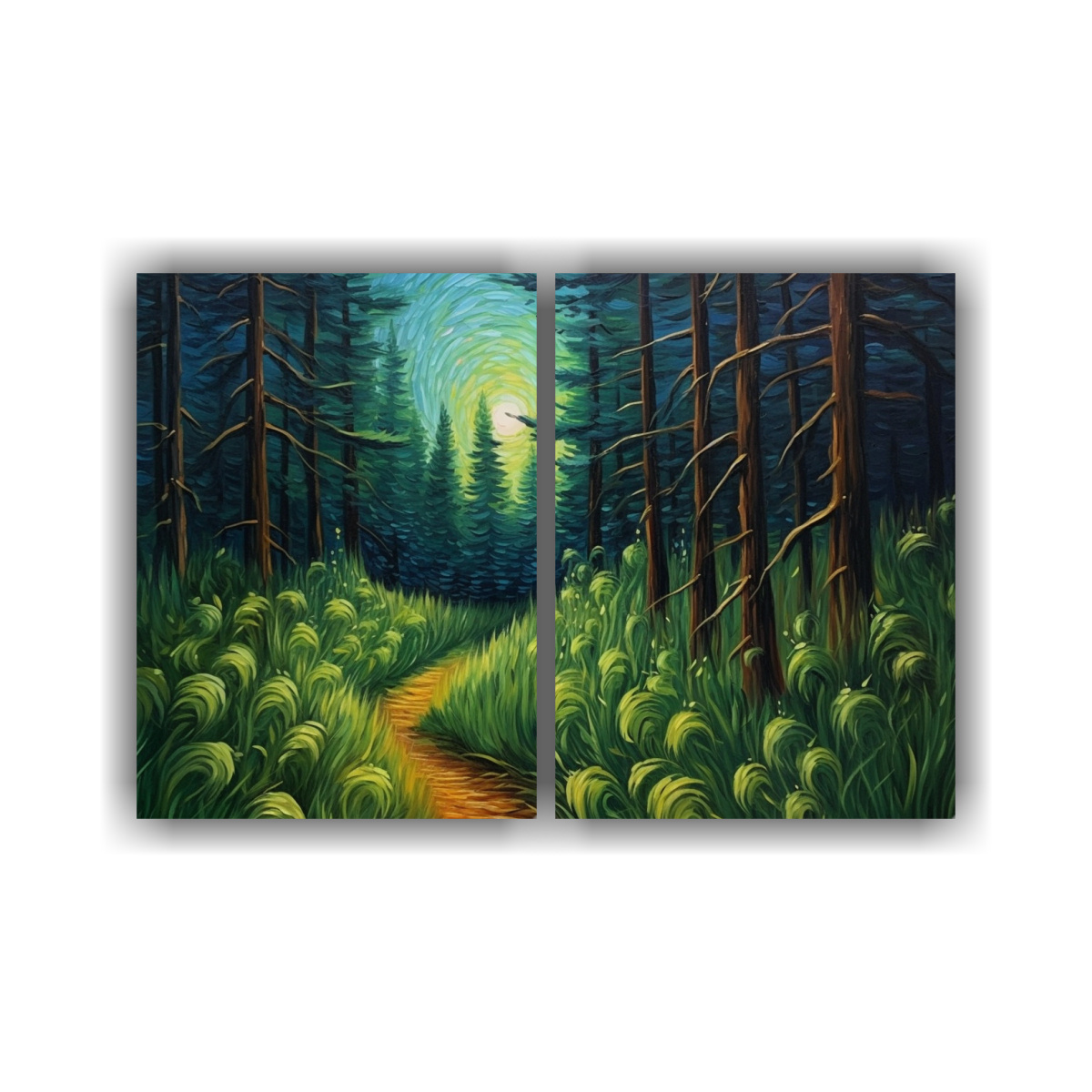 cuadros-sala-bosque-y-hierba-al-anochecer-sombr-os-