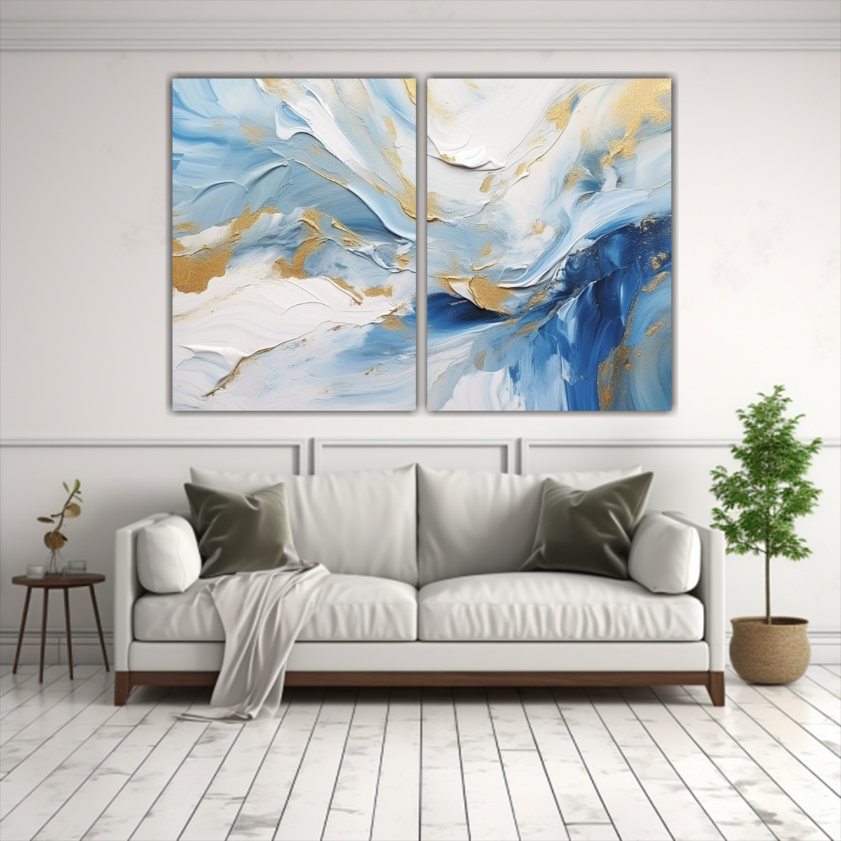 pintura-abstracta-azul-y-blanco-con-detalles-dorados-para-decorar-comedor-1