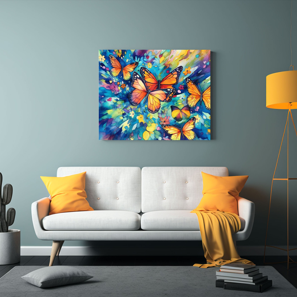 pintura-acuarela-varios-mariposas-monarca-lienzo-aesthetics-1