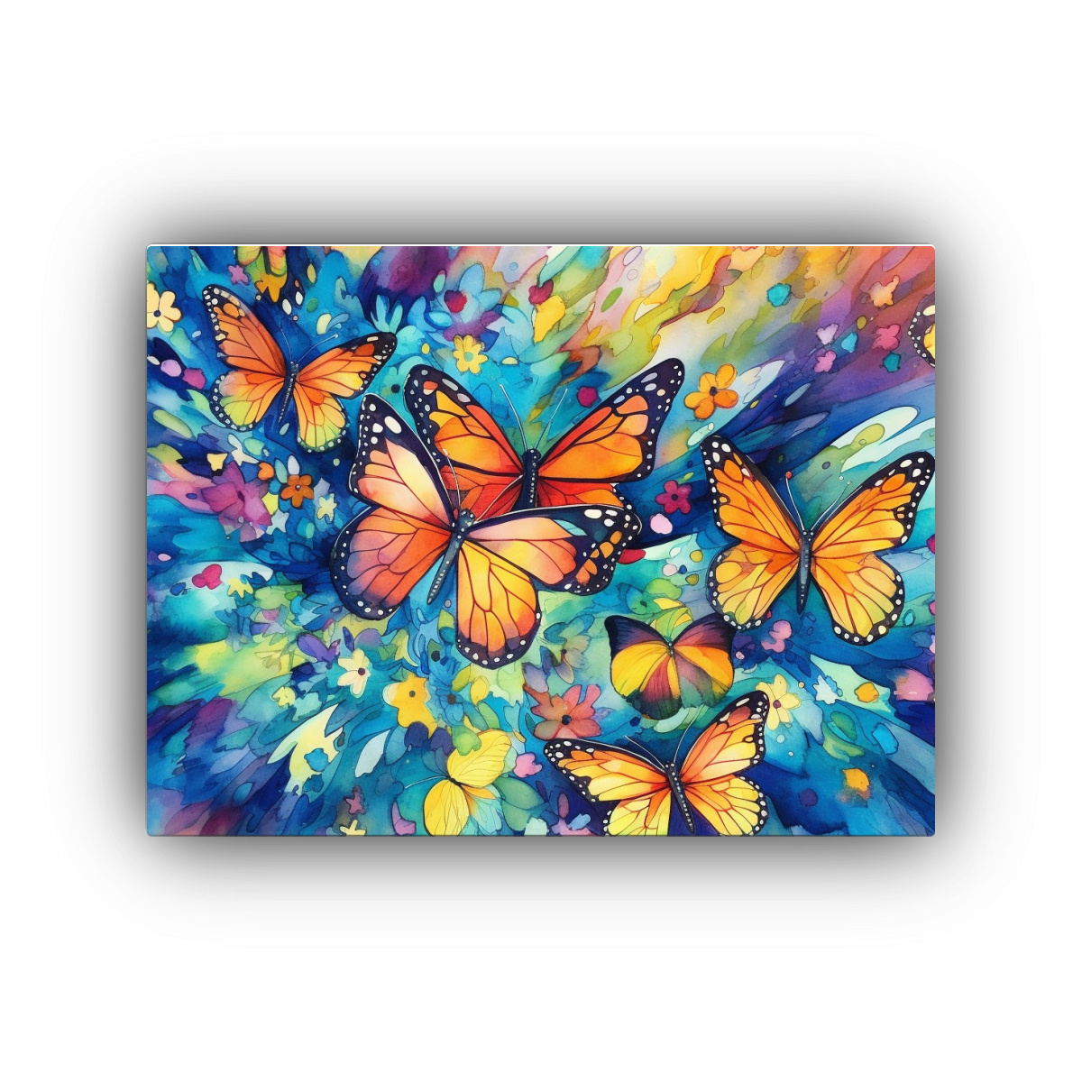 pintura-acuarela-varios-mariposas-monarca-lienzo-aesthetics