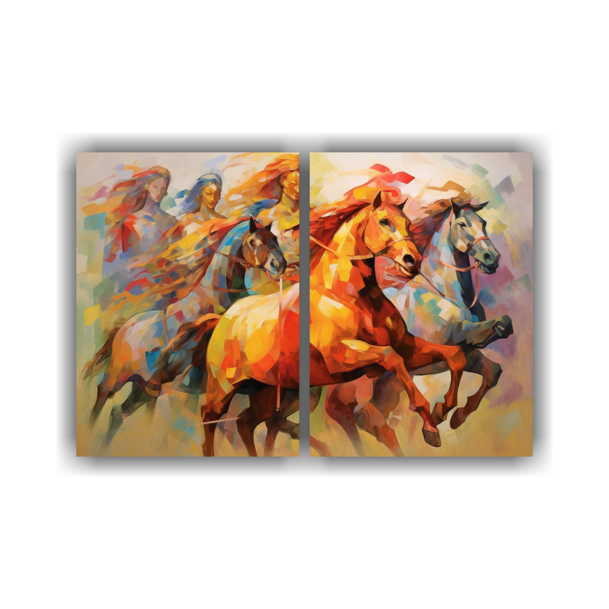 pinturas-de-decoraci-n-en-relieve-de-dos-composiciones-en-estilo-fauvista-con-jinetes-