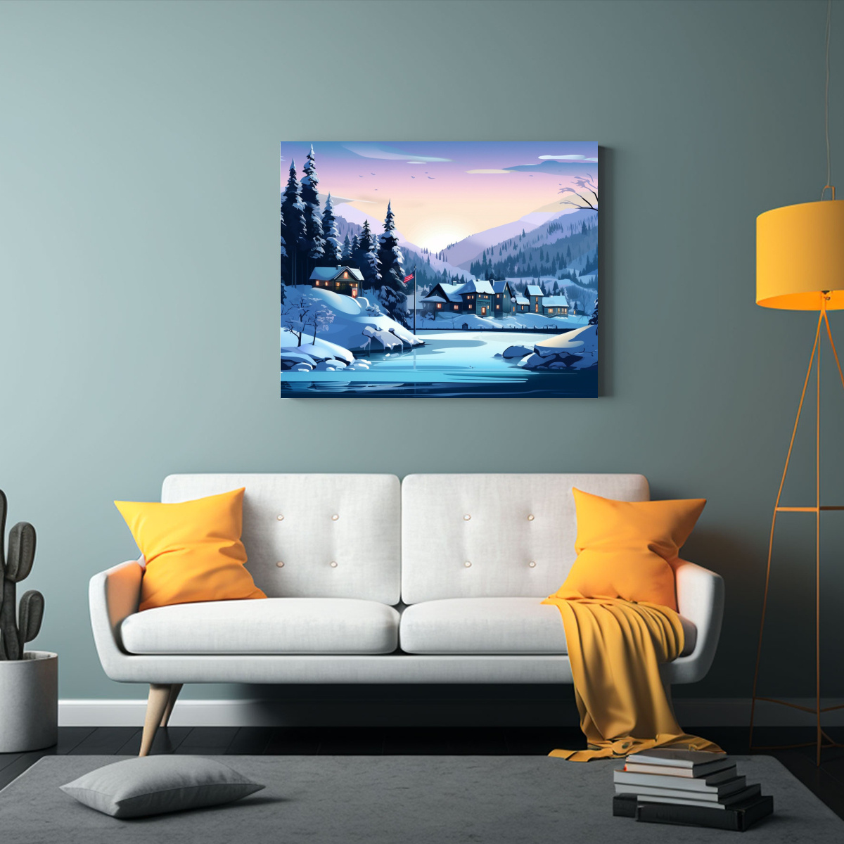 pinturas-de-invierno-y-ciudad-en-lienzo-moderno-colorido-1